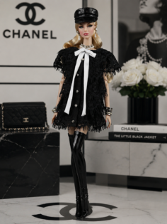 Ярусное кружевное платье "Шанель" одежда для кукол типа Poppy Parker, NuFace, Fashion Royalty by Integrity Toys, Barbie
