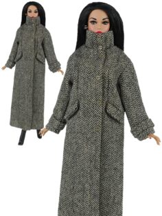 FA-046-07 Пальто коричневое - принт "ёлочка" для куклы типа Fashion Royalty 29 см