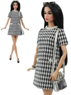 FA-050-42 Платье в клетку с отделкой из жемчуга одежда для кукол 29 см типа Fashion Royalty