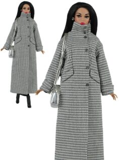 FA-046-08 Пальто серое - принт "гусиная лапка" для куклы типа Fashion Royalty 29 см