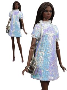FA-050-48 Платье мини ПЕРЛАМУТРОВОЕ одежда для кукол NuFace, Poppy Parker, Fashion Royalty (FR2) Integrity toys