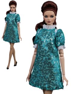 FA-050-47 Платье мини ИЗУМРУДНО-ЗЕЛЁНОЕ одежда для кукол NuFace, Poppy Parker, Fashion Royalty (FR2) Integrity toys