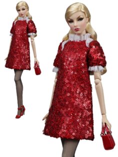 FA-050-46 Платье мини РУБИНОВО-КРАСНОЕ одежда для кукол NuFace, Poppy Parker, Fashion Royalty (FR2) Integrity toys