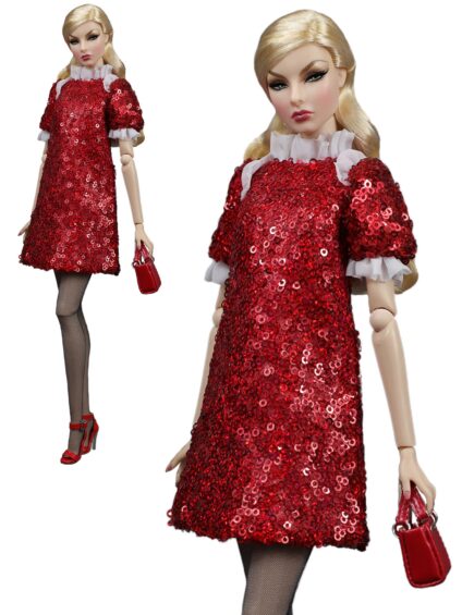 FA-050-46 Платье мини РУБИНОВО-КРАСНОЕ одежда для кукол NuFace, Poppy Parker, Fashion Royalty (FR2) Integrity toys