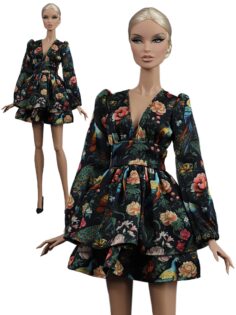 FA-060-05 Платье мини "Павлины" одежда для кукол типа Барби, Fashion Royalty 12" (29 см)