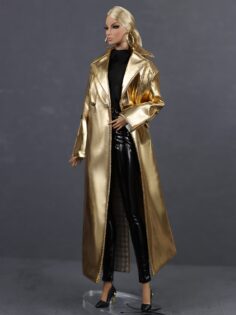 FA-023-28 Плащ из искусственной кожи лаке ЗОЛОТО для кукол 29 см типа Fashion Royalty