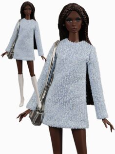 FA-050-59 Платье А-силуэта голубое одежда для кукол типа Fashion Royalty 29 см