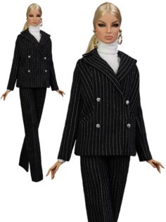 LE-020-01 Брючный костюм ЧЁРНЫЙ в полоску одежда для кукол Fashion Royalty 12" (29 см)