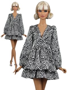 Платье мини "ЗЕБРА" одежда для кукол типа Барби, Fashion Royalty 12" (29 см)