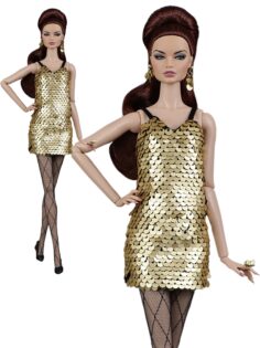 FA-050-63 Платье мини "Королева танцпола" ЗОЛОТО одежда для кукол NuFace, Poppy Parker, Fashion Royalty (FR2) Integrity toys