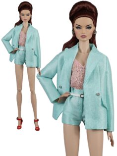 FA-051-23 Бирюзовый комплект: жакет и микро шорты одежда для кукол типа Fashion Royalty 29 см