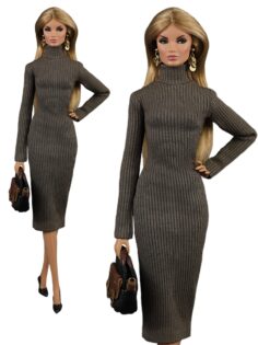 FA-064-05 Платье-футляр МОЛОЧНЫЙ ШОКОЛАД одежда для кукол Барби, NuFace, Poppy Parker, Fashion Royalty (FR2) Integrity toys