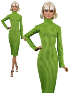 FA-064-02 Платье-футляр ЗЕЛЁНОЕ ЯБЛОКО одежда для кукол Барби, NuFace, Poppy Parker, Fashion Royalty (FR2) Integrity toys