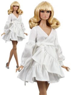 FA-050-67 Платье мини БЕЛОСНЕЖНОЕ с воланом одежда для кукол типа Барби, Fashion Royalty 12" (29 см)