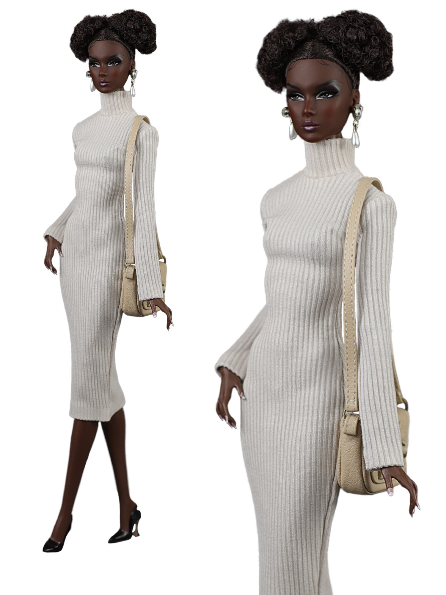 FA-064-06 Платье-футляр БЕЖЕВОЕ одежда для кукол Барби, NuFace, Poppy Parker, Fashion Royalty (FR2) Integrity toys