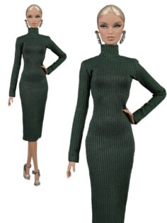 FA-064-04 Платье-футляр изумрудно-зелёное одежда для кукол Барби, NuFace, Poppy Parker, Fashion Royalty (FR2) Integrity toys