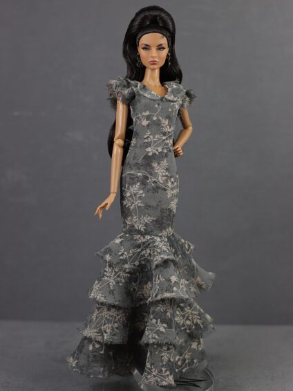 Ярусное платье из шифона "Шервудский лес" для кукол Fashion Royalty (FR12, FR6.0. NuFace)