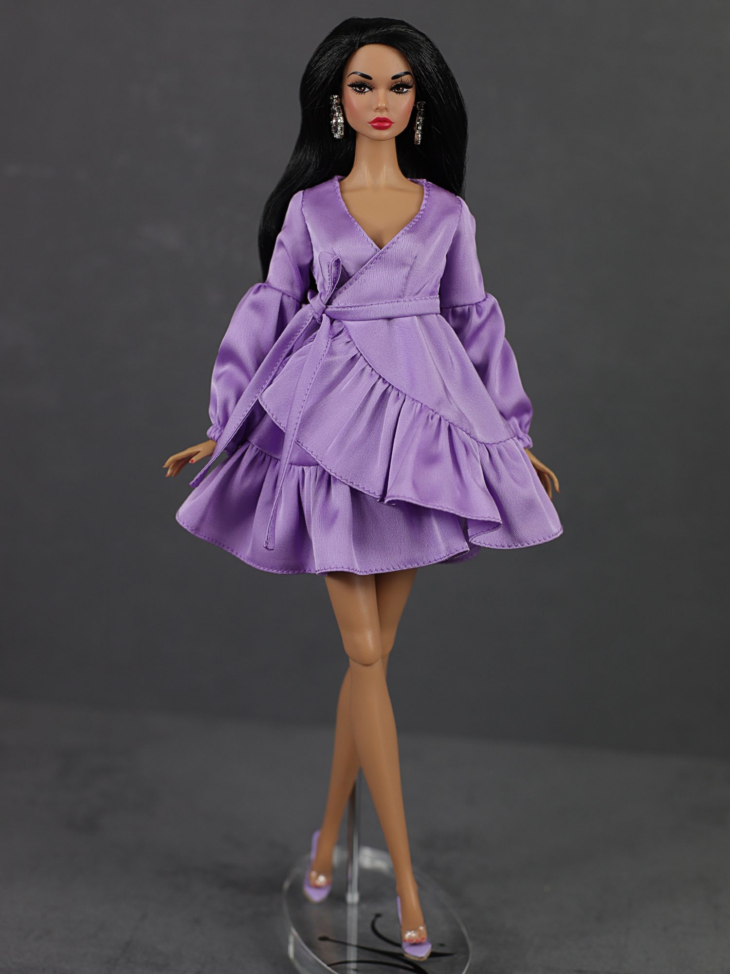 FA-050-73 Платье мини с воланом ЛАВАНДА одежда для кукол типа Барби, Fashion Royalty 12" (29 см)