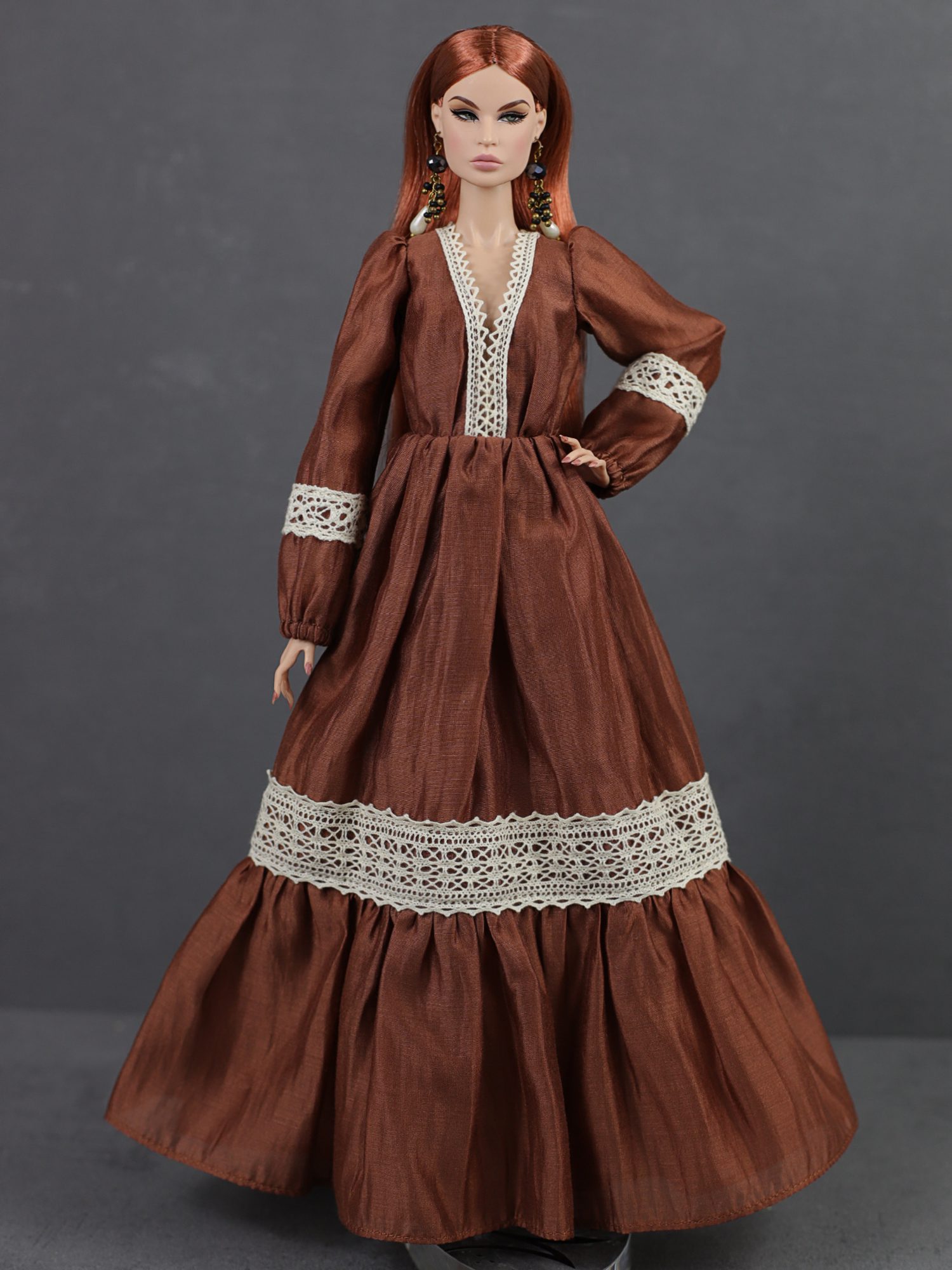 FA-065-03 Платье "Бохо" терракотовое одежда для кукол 29 см типа Fashion Royalty