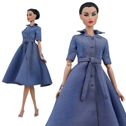 FA-008-36 Платье-рубашка "под джинс" одежда для кукол типа Барби, Fashion Royalty 12" (29 см)