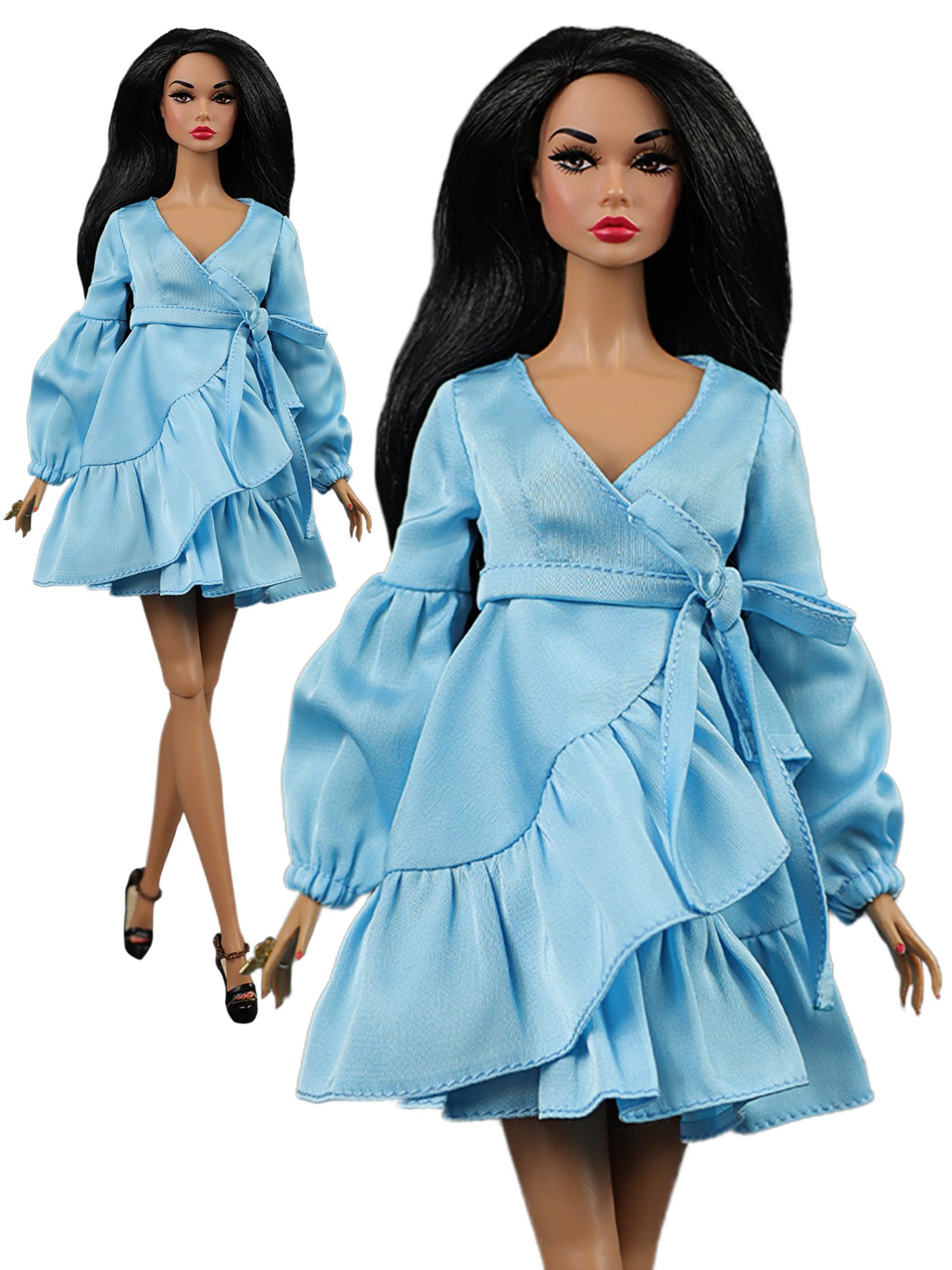 FA-050-74 Платье мини с воланом ГОЛУБОЕ одежда для кукол типа Барби, Fashion Royalty 12" (29 см)