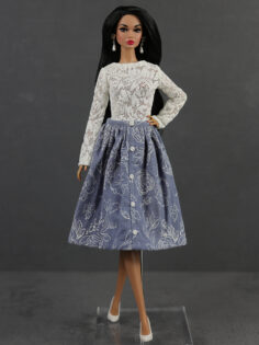 FA-053-29 Юбка "Шиповник на сиреневом" для куклы типа Fashion Royalty, Барби, Поппи Паркер 29 см
