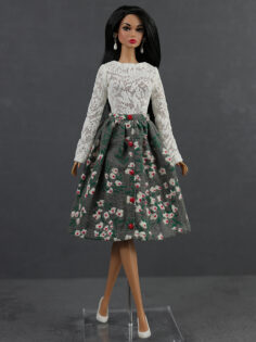 FA-053-32 Юбка "анемоны на сером"  для куклы типа Fashion Royalty, Барби, Поппи Паркер 29 см