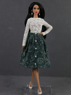 FA-053-28 Юбка "Шиповник на зелёном" для куклы типа Fashion Royalty, Барби, Поппи Паркер 29 см