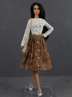 FA-053-27 Юбка "Шиповник на коричневом" для куклы типа Fashion Royalty. Барби, Поппи Паркер 29 см
