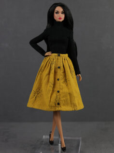FA-053-31 Юбка горчичного цвета с растительным принтом для куклы типа Fashion Royalty, Барби, Поппи Паркер 29 см