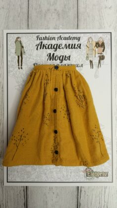 FA-053-31 Юбка горчичного цвета с растительным принтом для куклы типа Fashion Royalty, Барби, Поппи Паркер 29 см